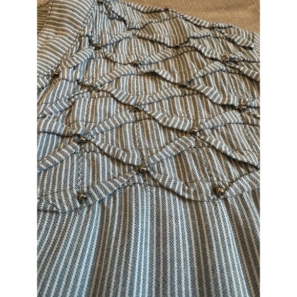 Bandolino Womens Blouse Sz Medium Long Sleeve Striped V Neck Blue White Preppy - Picture 3 of 9